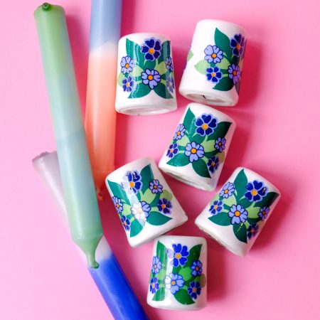 6 Mini bougeoirs fleurs bleues