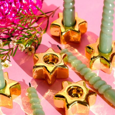 Mini bougeoirs étoiles or