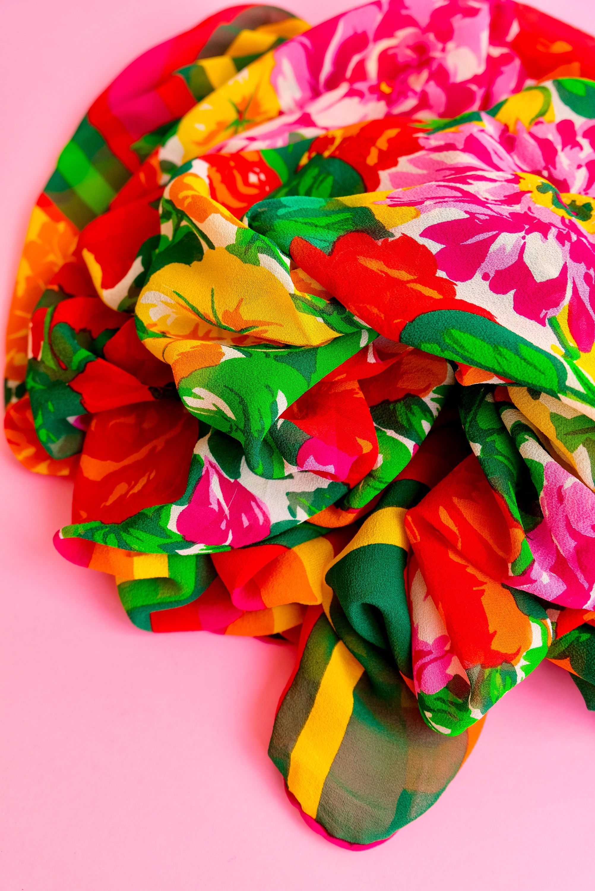 Maxi carré de soie fleurs & rayures