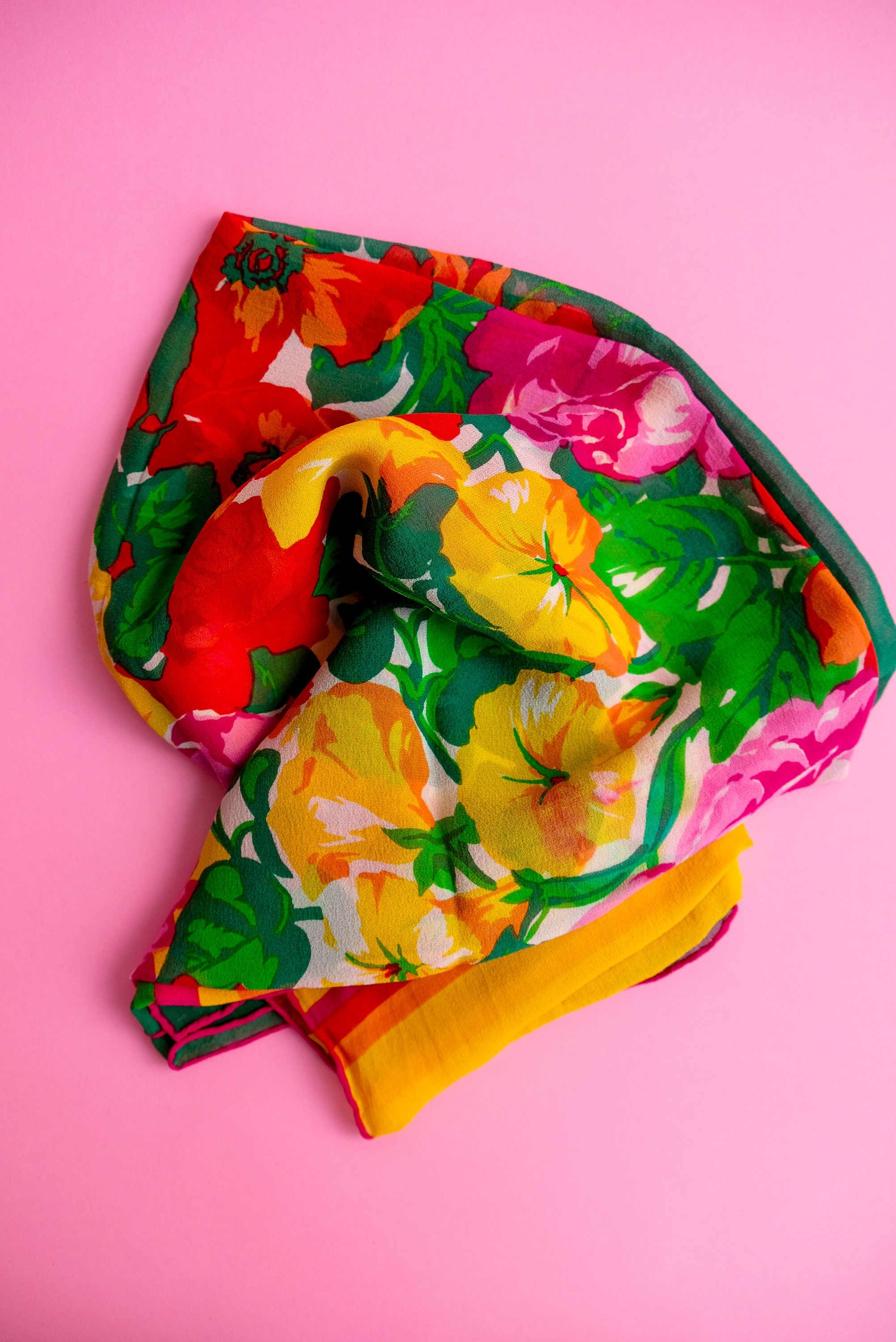 Maxi carré de soie fleurs & rayures – Image 4