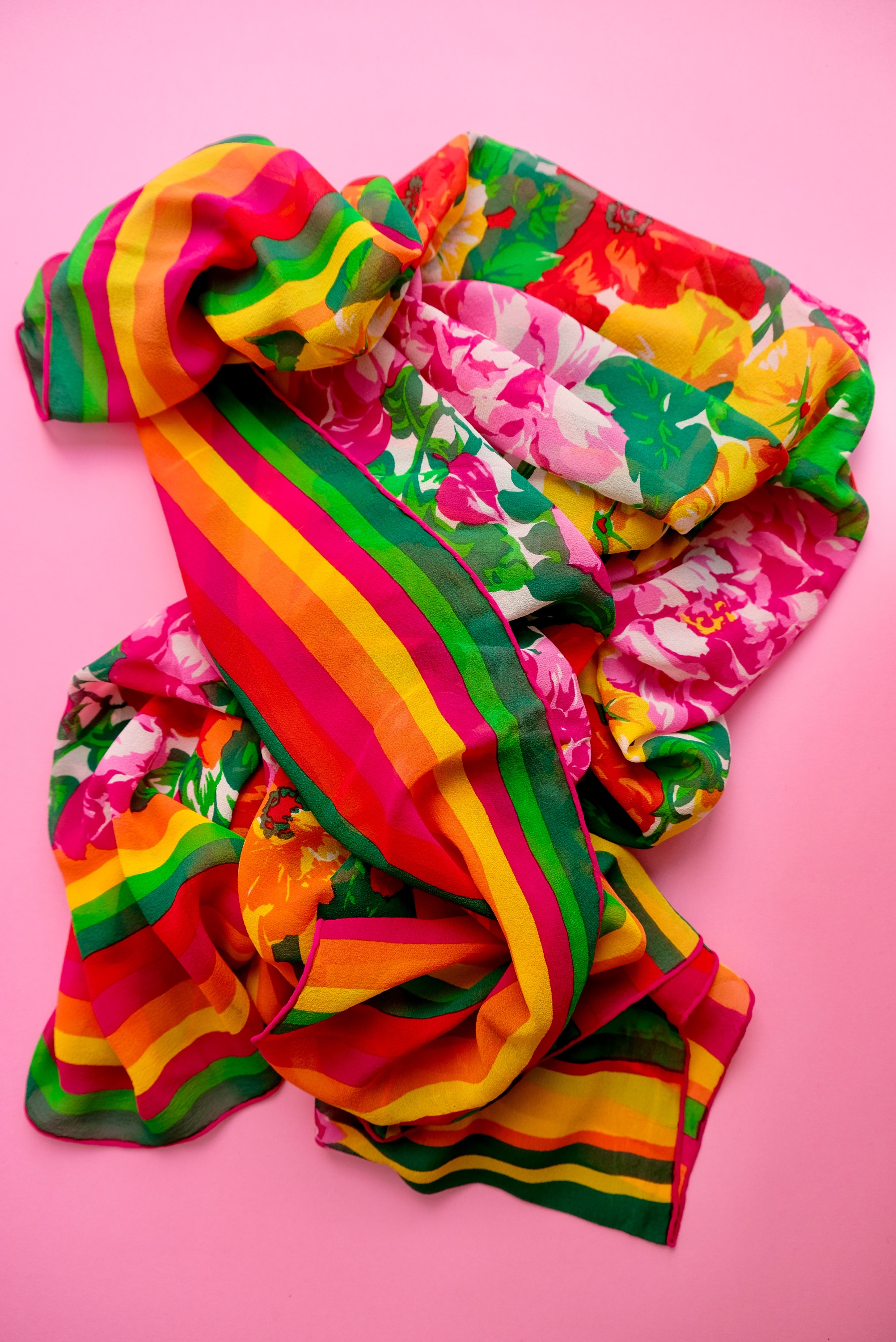 Maxi carré de soie fleurs & rayures – Image 3